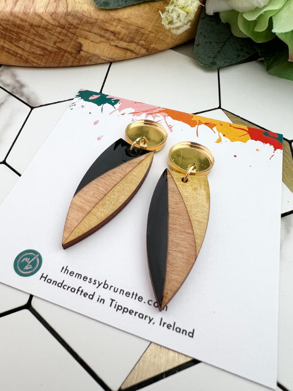 Black and Gold 'Opposites Painted Earring Drops