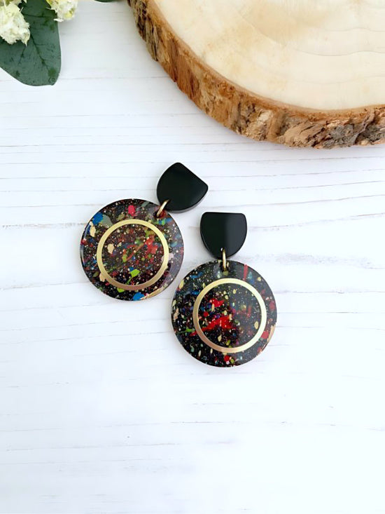 Black Splatter Dangle Earrings | Large & Small Sizes