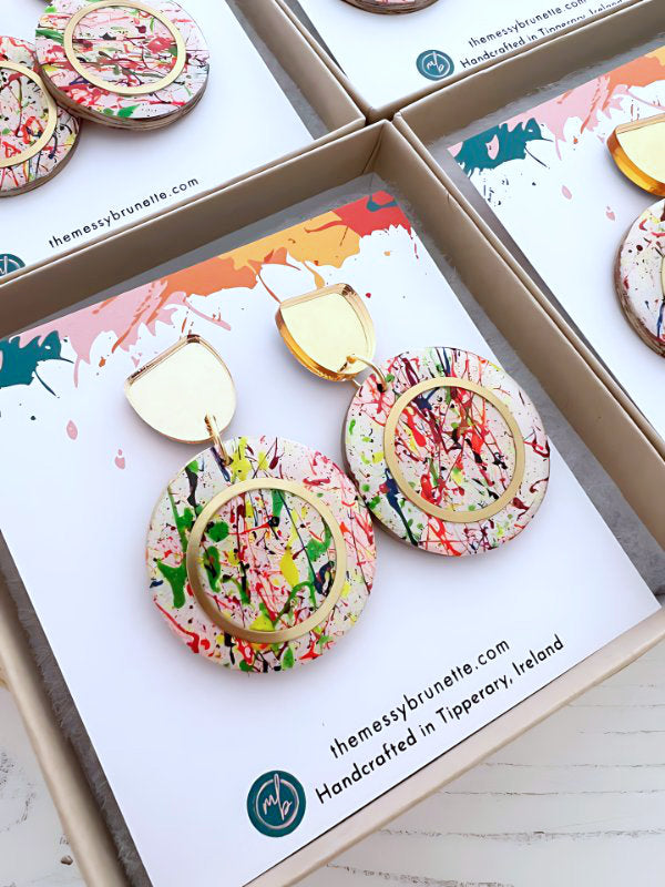 Multi Colour Paint Splatter Earrings | Large & Small Sizes