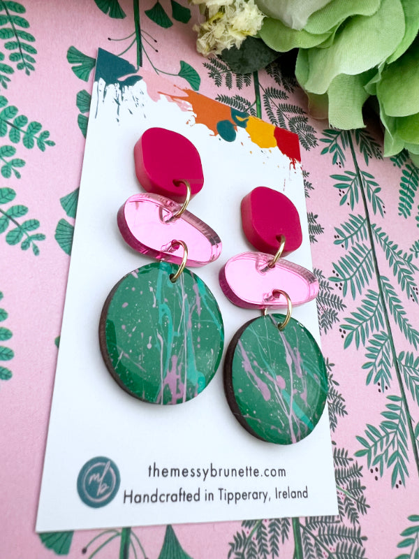 Colourful Splatter Pebble Drop Earrings in 2 Styles