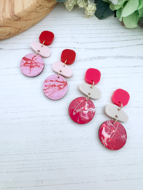 Colourful Berry Pinks + Red Splatter Pebble Drop Earrings | 2 Styles