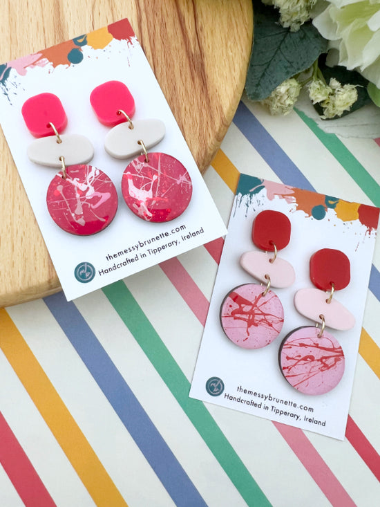 Colourful Berry Pinks + Red Splatter Pebble Drop Earrings | 2 Styles