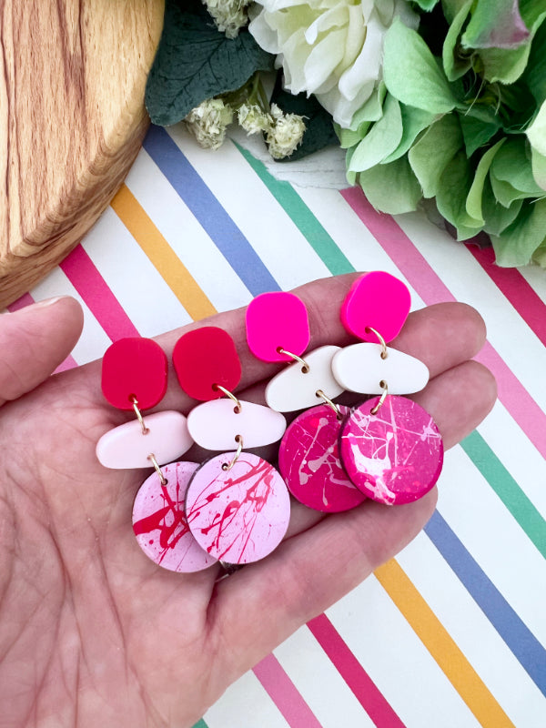 Colourful Berry Pinks + Red Splatter Pebble Drop Earrings | 2 Styles