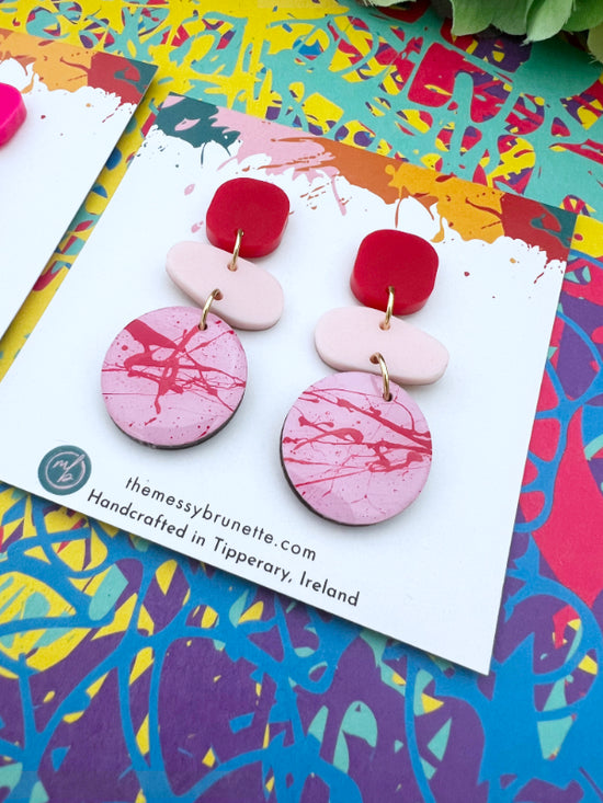 Colourful Berry Pinks + Red Splatter Pebble Drop Earrings | 2 Styles