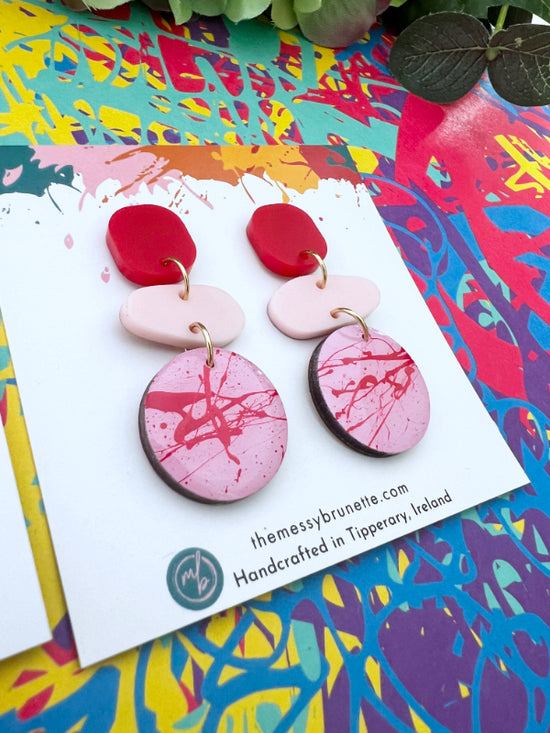 Colourful Berry Pinks + Red Splatter Pebble Drop Earrings | 2 Styles