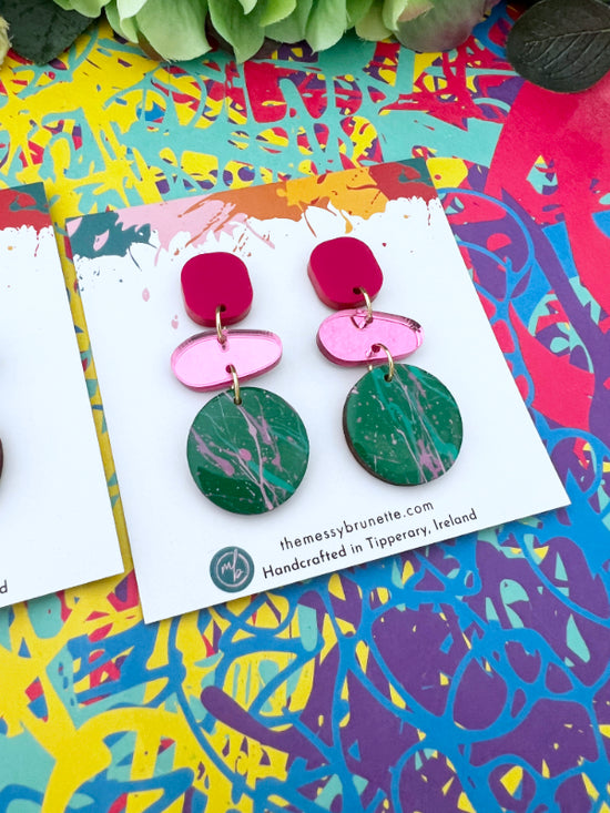 Colourful Splatter Pebble Drop Earrings in 2 Styles