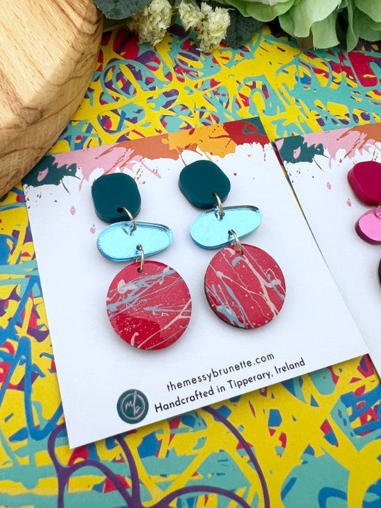 Colourful Splatter Pebble Drop Earrings in 2 Styles