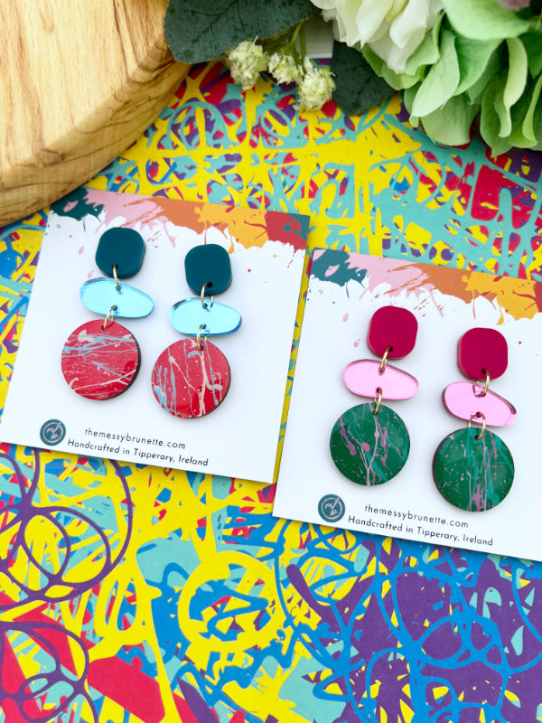 Colourful Splatter Pebble Drop Earrings in 2 Styles