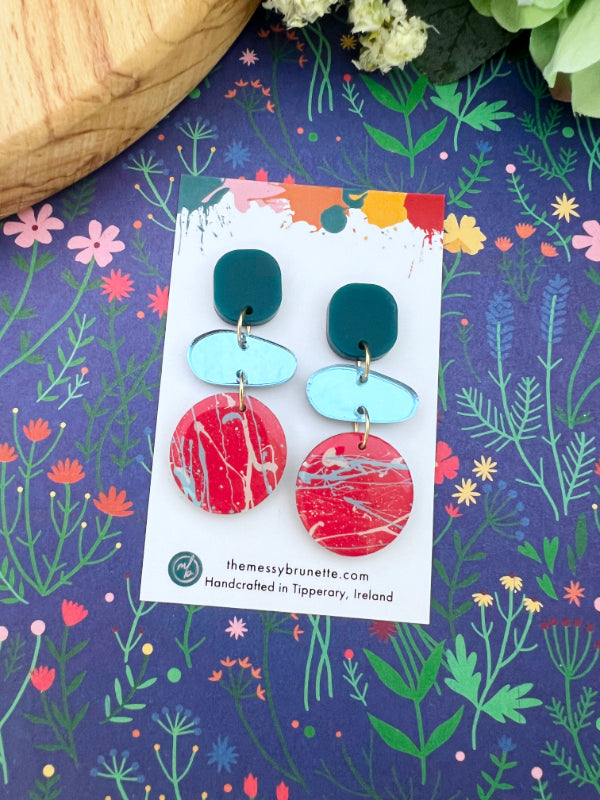 Colourful Splatter Pebble Drop Earrings in 2 Styles