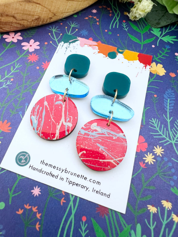 Colourful Splatter Pebble Drop Earrings in 2 Styles