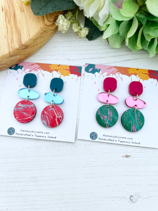 Colourful Splatter Pebble Drop Earrings in 2 Styles