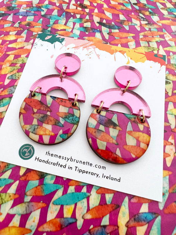 REDUCED | Multi Coloured Pink Statement Earrings in 2 Styles