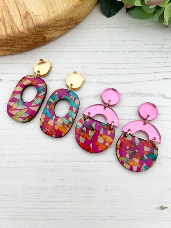 Multi Coloured Pink Statement Earrings in 2 Styles