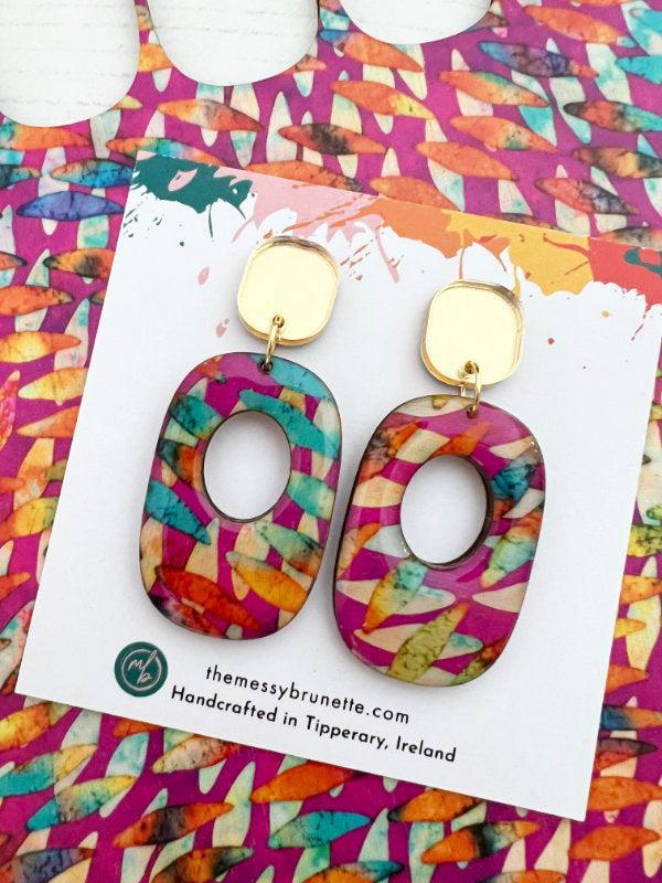 Multi Coloured Pink Statement Earrings in 2 Styles