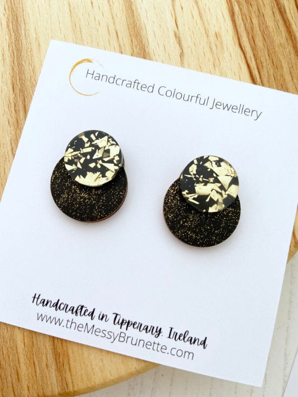 Black & Gold Glitter Round Dot Studs Lasercut Round Dots Gold Pair NO Spike The Messy Brunette