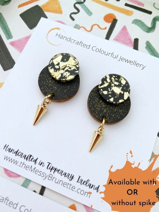 Black & Gold Glitter Round Dot Studs Lasercut Round Dots The Messy Brunette