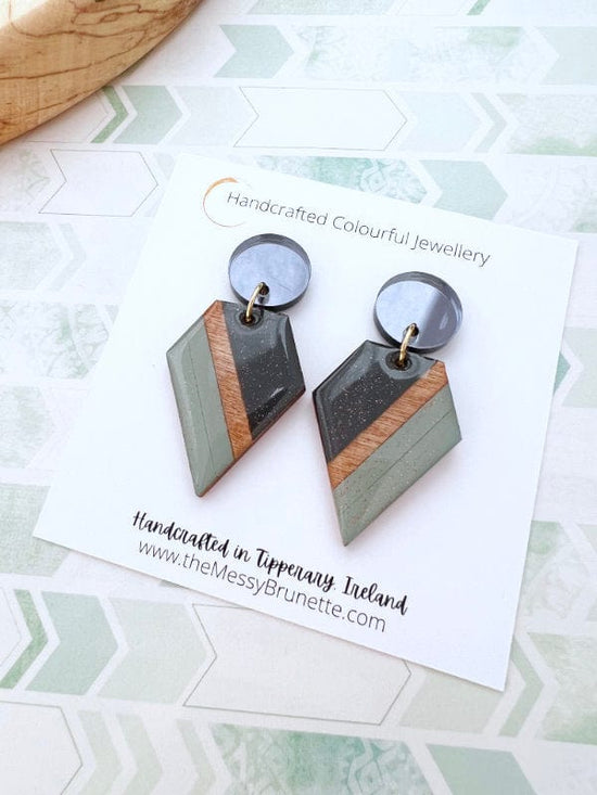 Colour Block Dangle Earrings Jewelry Grey + Green The Messy Brunette