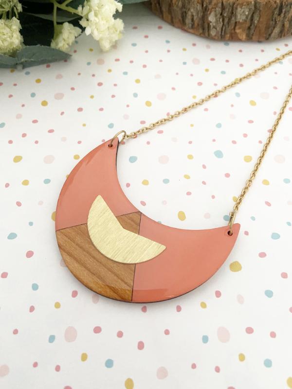 Colour Block Geometric Necklace in Coral