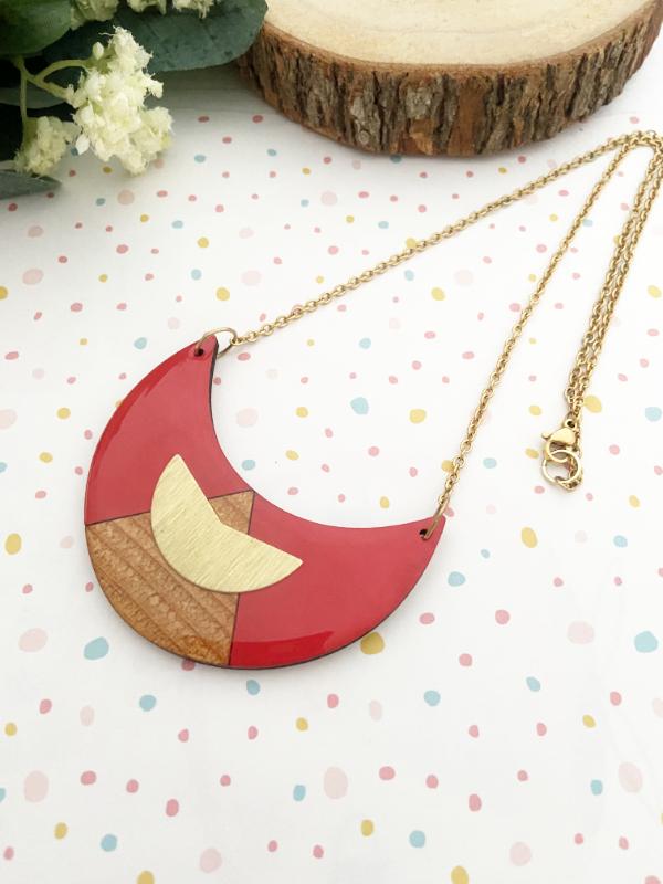 Colour Block Geometric Necklace in Red