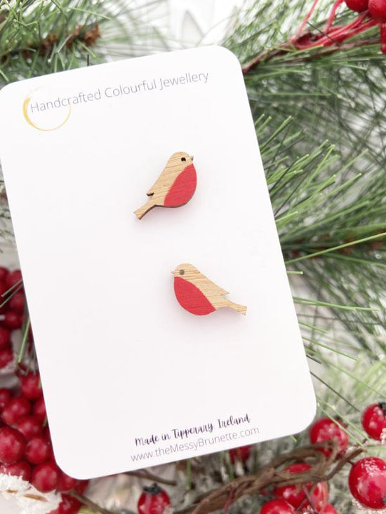 Eco Friendly Wooden Robin Stud Earrings