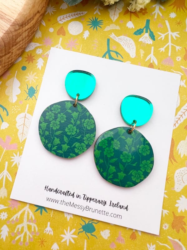 Green Flower Earrings Earrings Round The Messy Brunette