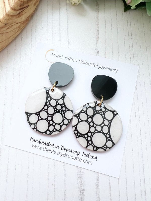 Monochrome Round Dangle Earrings Earrings Black Studs The Messy Brunette