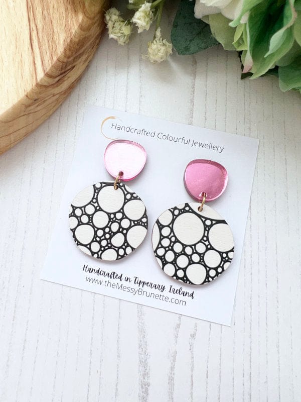 Monochrome Round Dangle Earrings Earrings Light Pink Studs The Messy Brunette