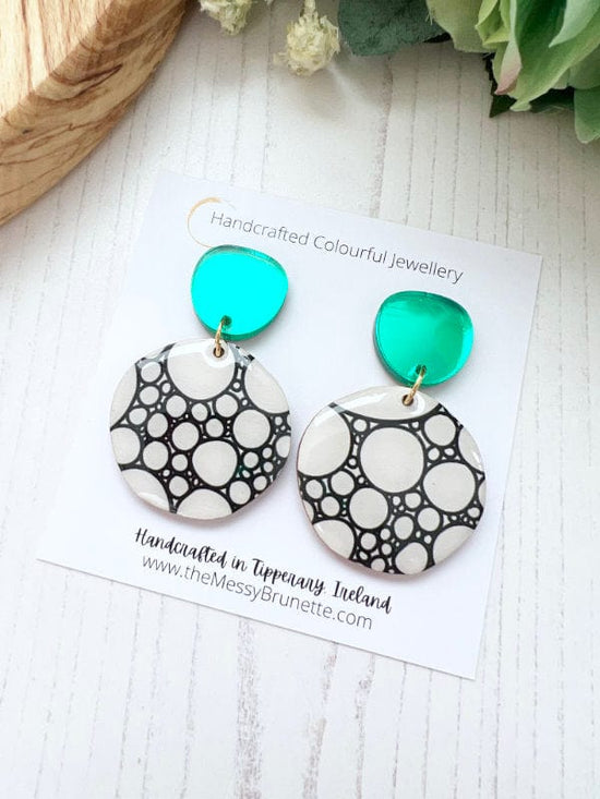 Monochrome Round Dangle Earrings Earrings Fern Green Studs The Messy Brunette