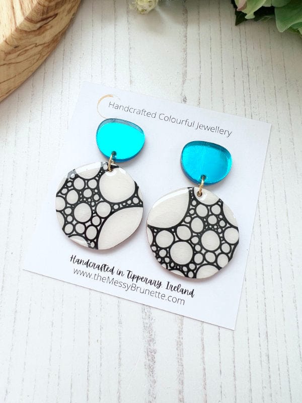 Monochrome Round Dangle Earrings Earrings Sky Blue Studs The Messy Brunette