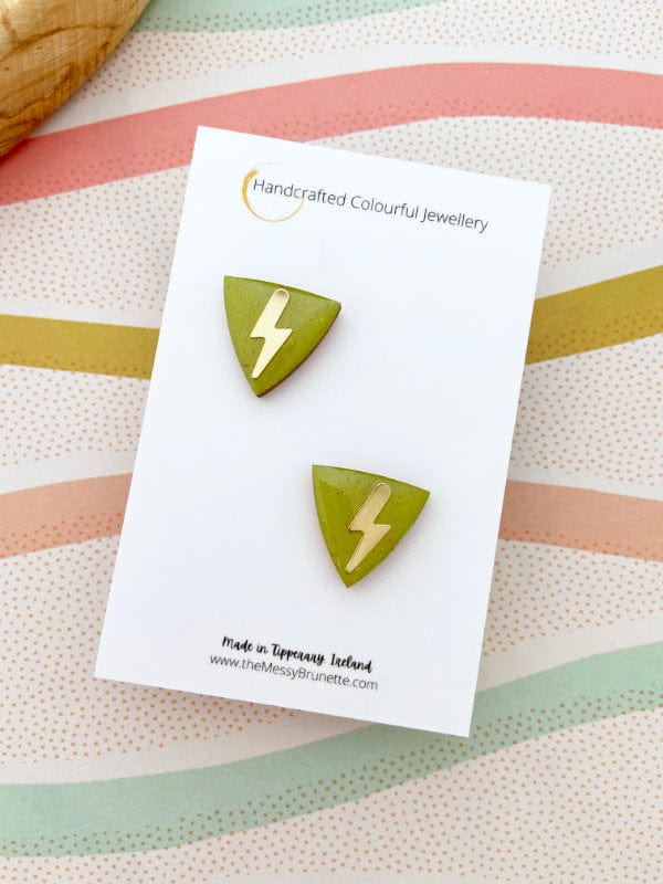 Olive Green Triangle Stud Earrings Lasercut Mini Triangles TheMessyBrunette