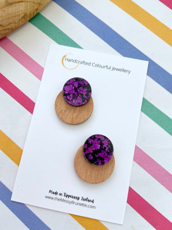 Round Dot Studs in Red, Green & Purple Lasercut Round Dots Glitzy Purple The Messy Brunette