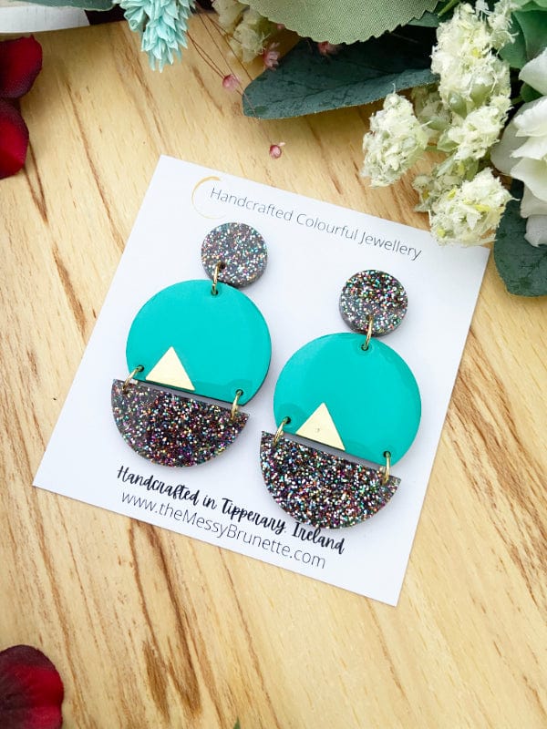 Sparkle Dangle Earrings in Black, Green & Pink Lasercut Glitter Balloons The Messy Brunette