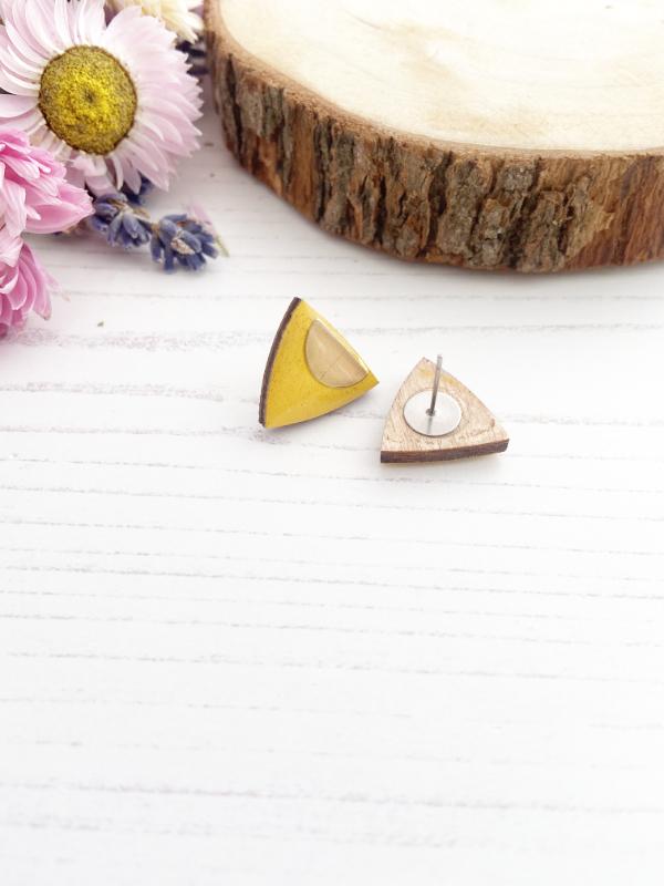 hand painted colourful yellow triangle stud earrings