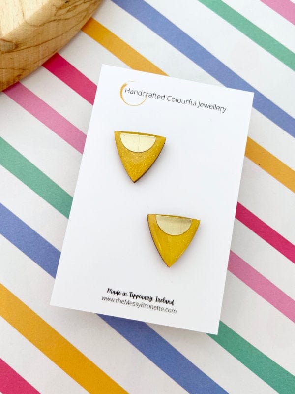 Yellow Triangle Stud Earrings Lasercut Mini Triangles TheMessyBrunette